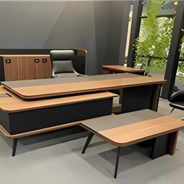Bureau ANKARA : Bureau de direction moderne avec design épuré, comprenant un bureau principal, une table basse, idéal pour un espace de direction élégant et fonctionnel.