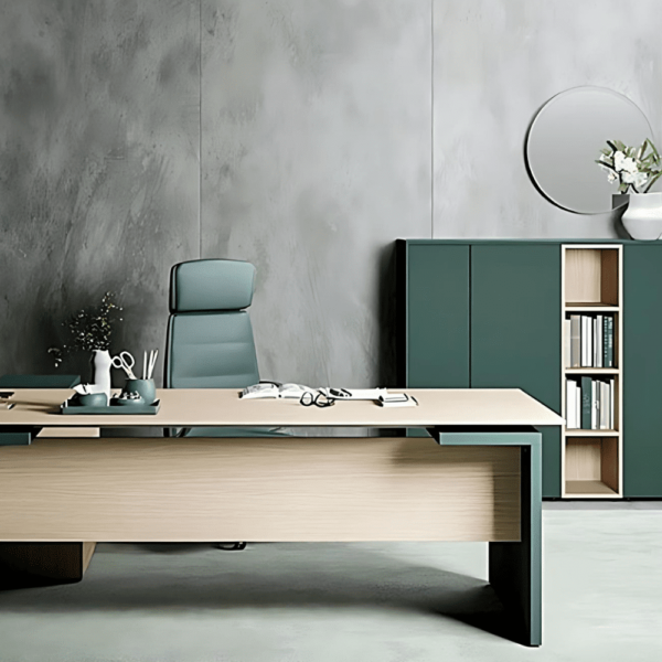 Bureau AT 105 : Bureau de direction minimaliste en couleur verte idéal pour les espaces fermés et de concentration.