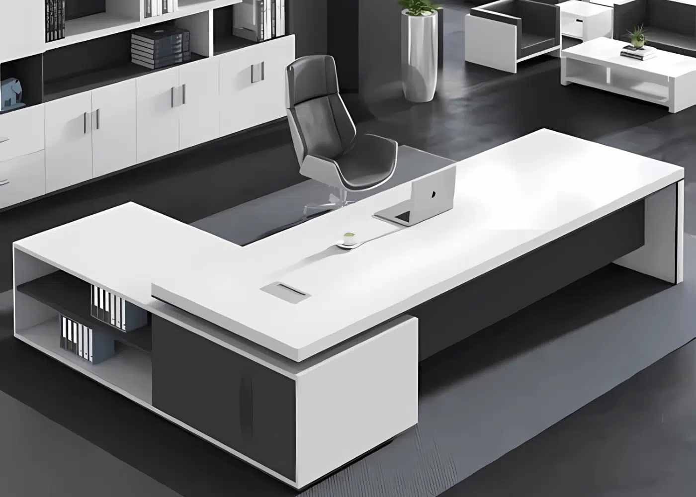 moderne blanc en L, design épuré et contemporain.