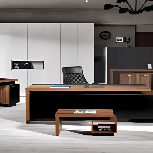 Bureau DIDIM : Bureau de direction en noir en marron, idéal pour les espaces de travail modernes et élégants.