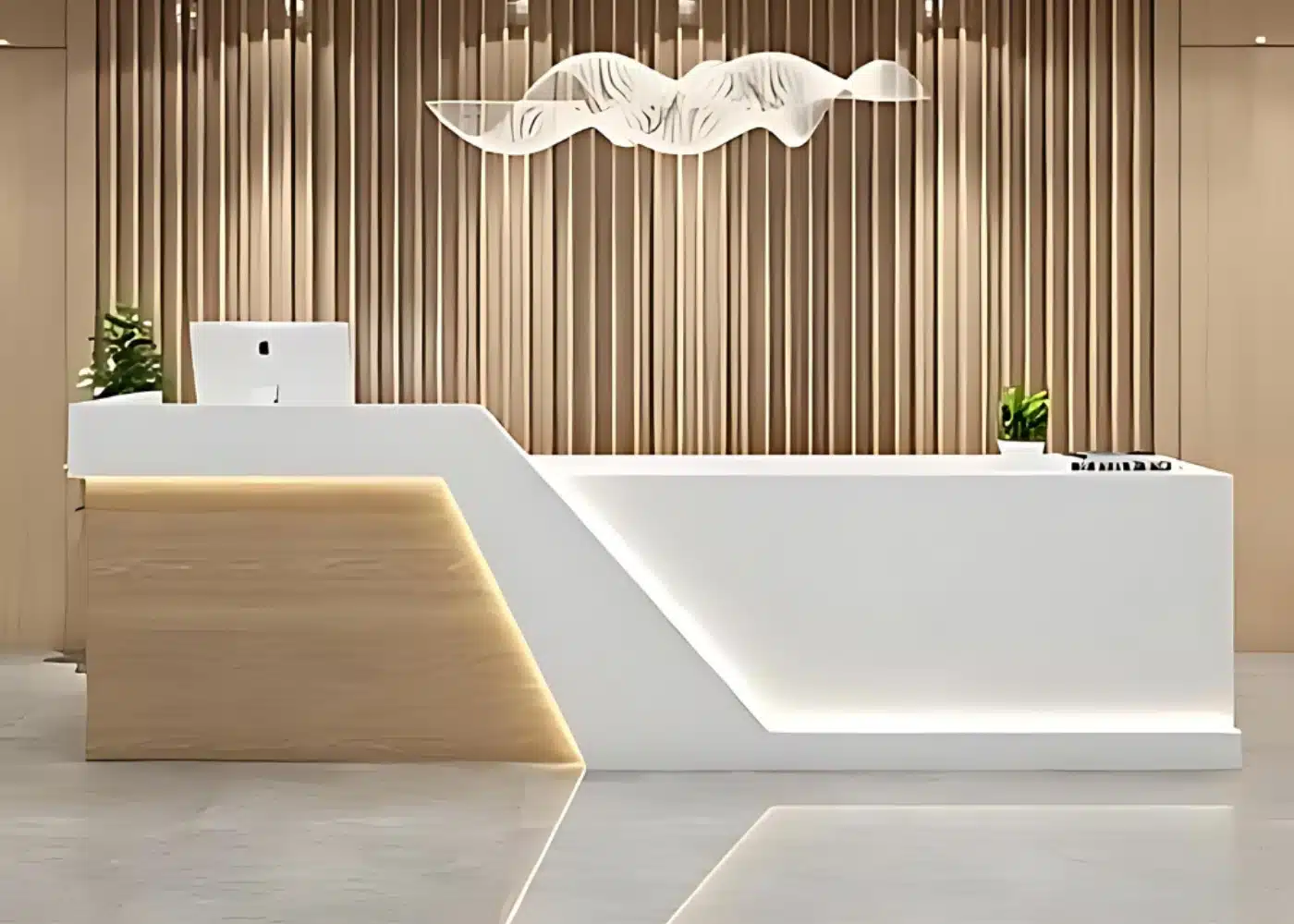 Comptoir de réception avec led et couleur blanche